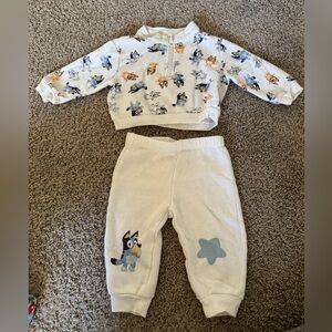 Bluey Bingo 6-9 Month Sweatsuit Outfit Baby Boys Quarter Zip White